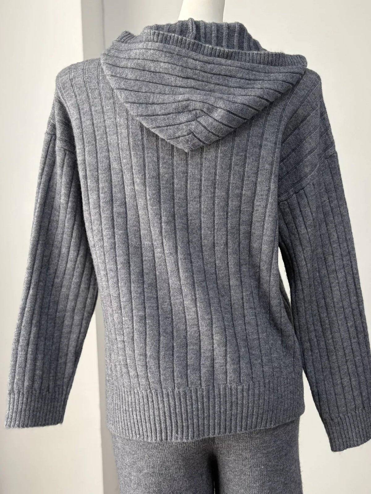 Cozy Ribbed Knit Zip-Up Hoodie and Wide-Leg Pants Sweater Set, view 13