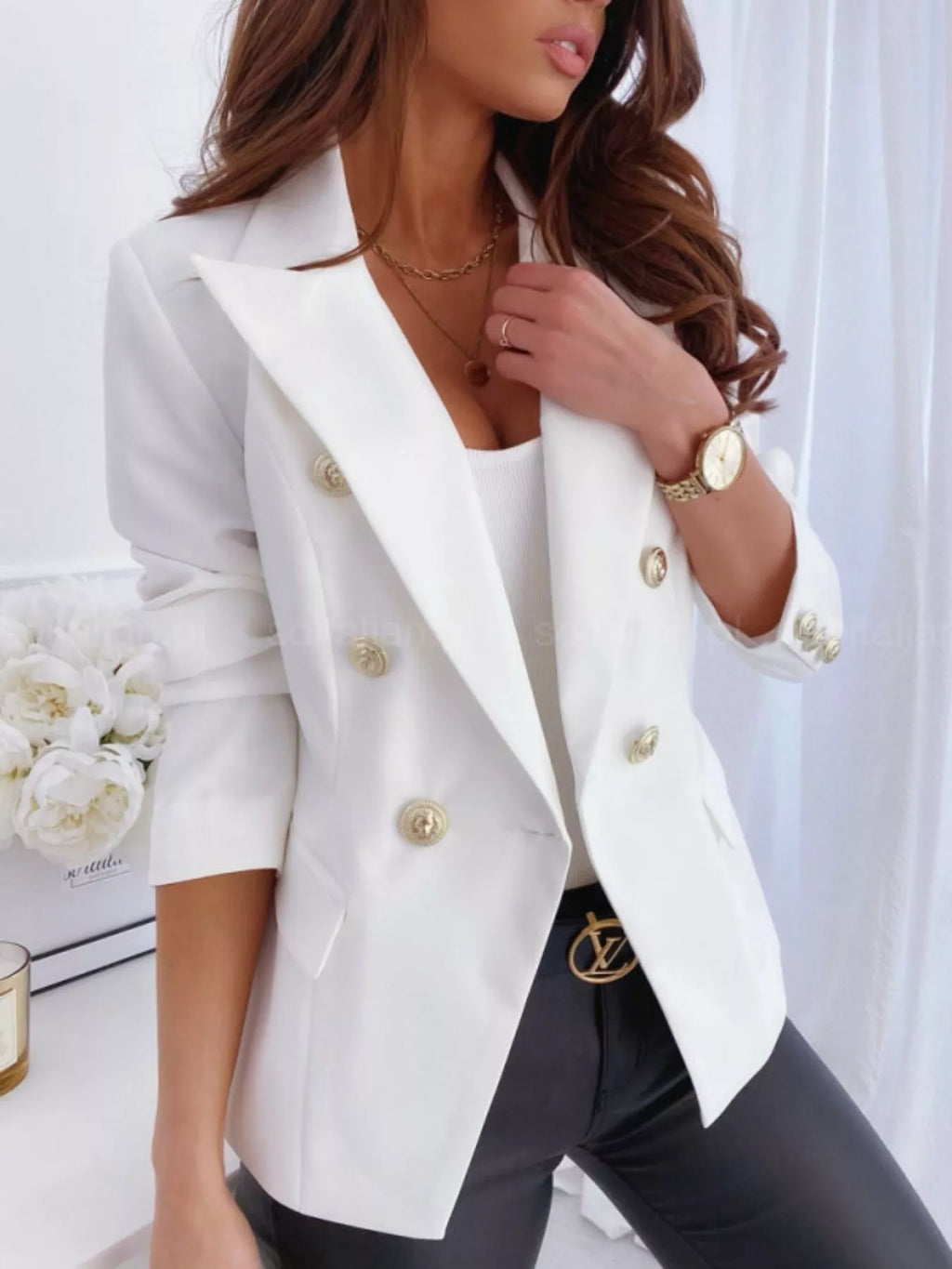 Double-Breasted Long Sleeve Blazer - Lilixa.store