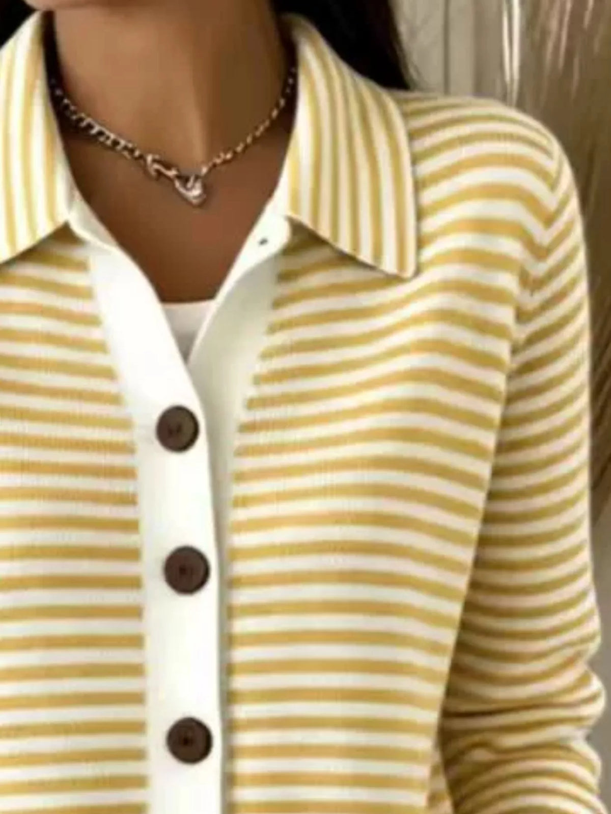 Striped Collared Button-Down Knit Cardigan - Lilixa.store