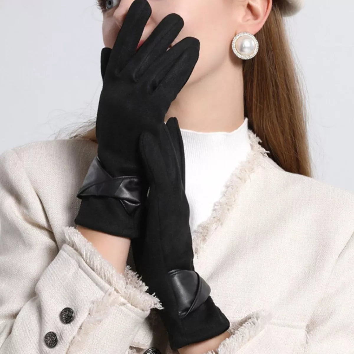 Warm Leather Trimmed Suede Gloves - Lilixa.store