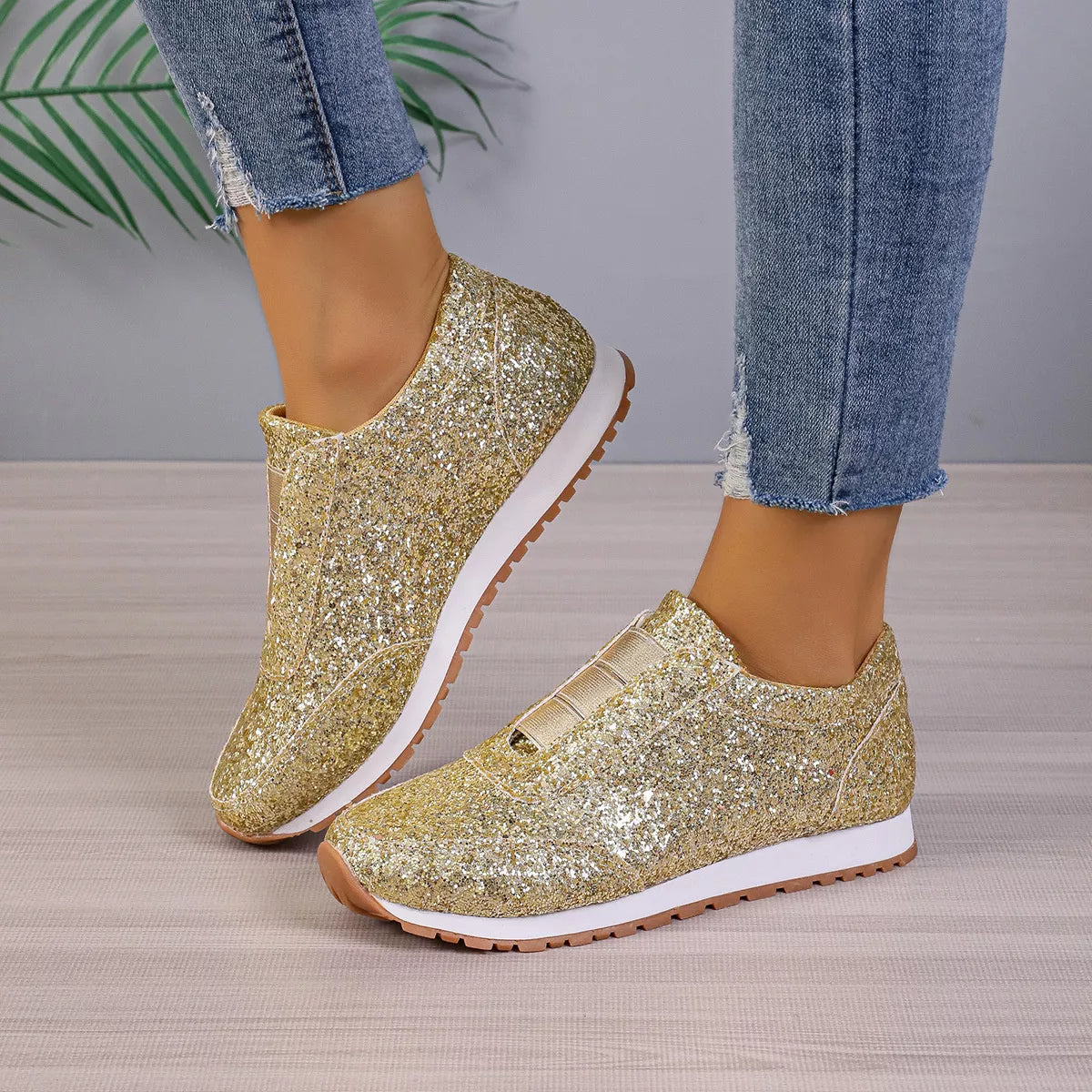 Round Toe Glitter Slip-Ons - Lilixa.store