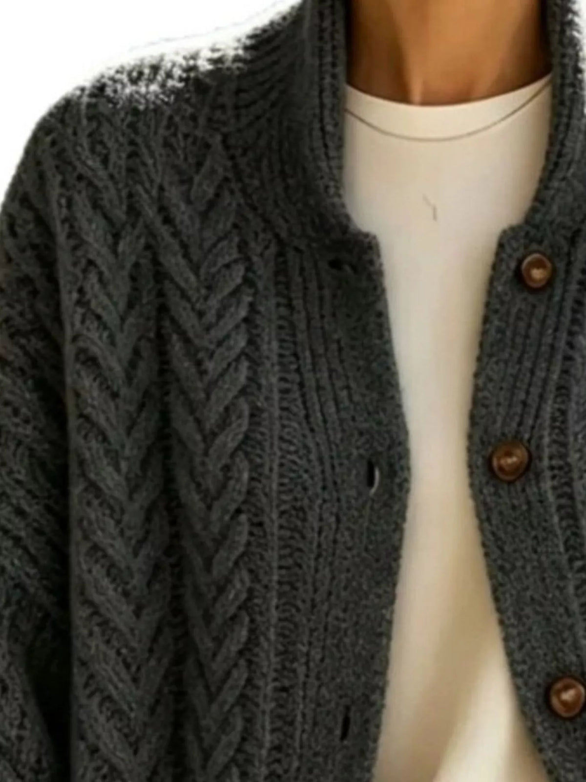 Full Size Cable-Knit Button-Down Cardigan Plus Size, view 5