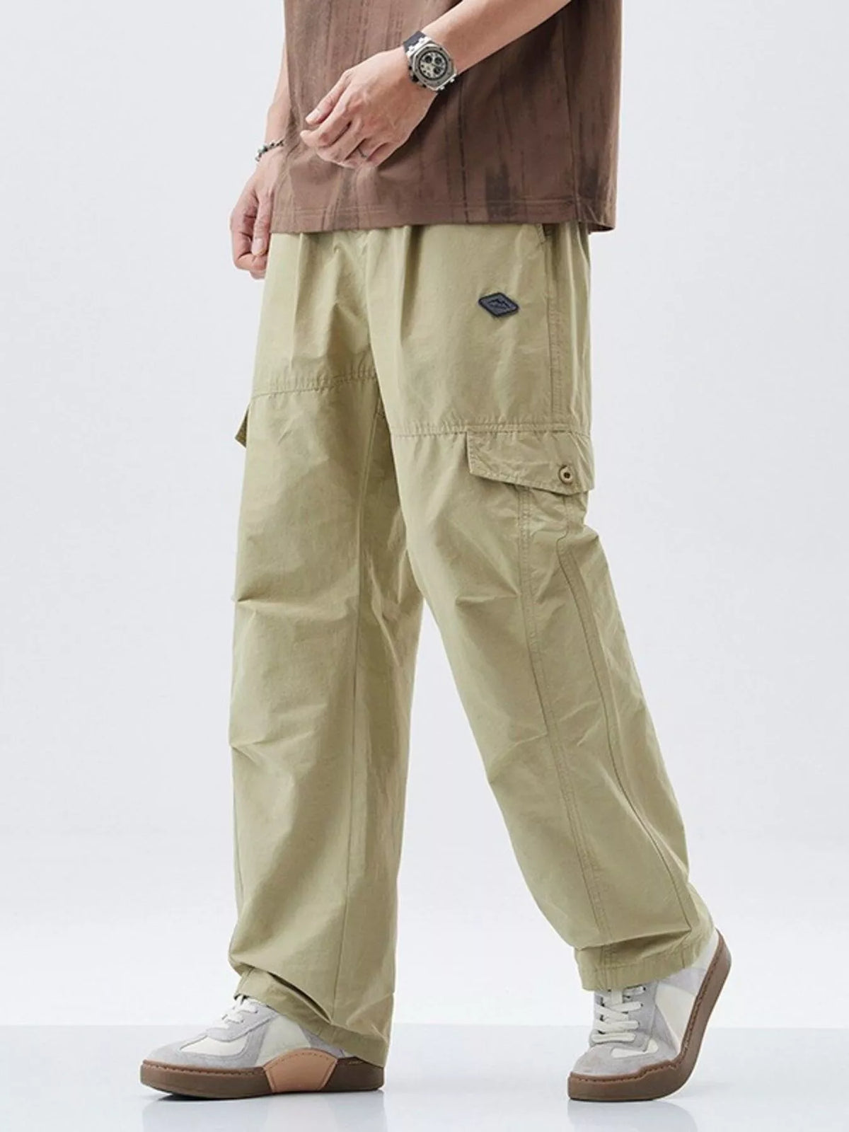 Men's Full Size Wide Leg Cargo Pants Plus Size in Khaki