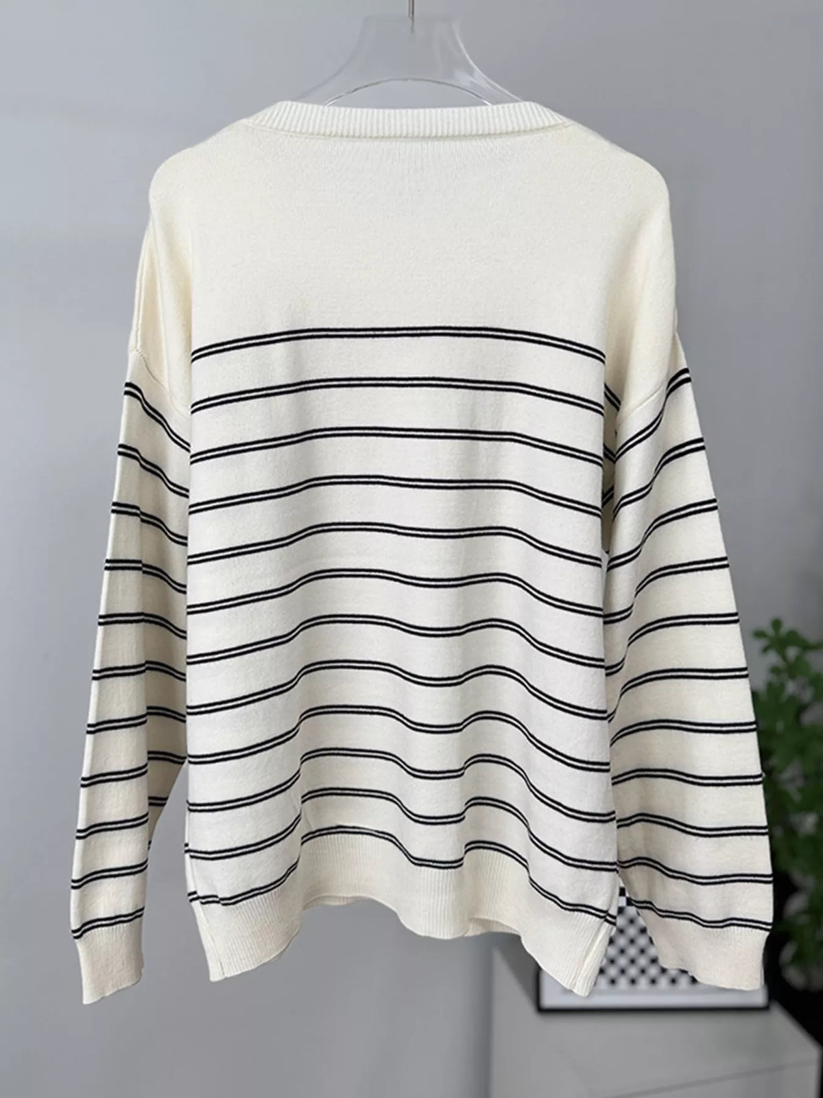Classic Striped Crewneck Knit Top with Layered Sweater Detail, view 11