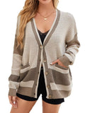 Color Block V-Neck Cardigan - Lilixa.store