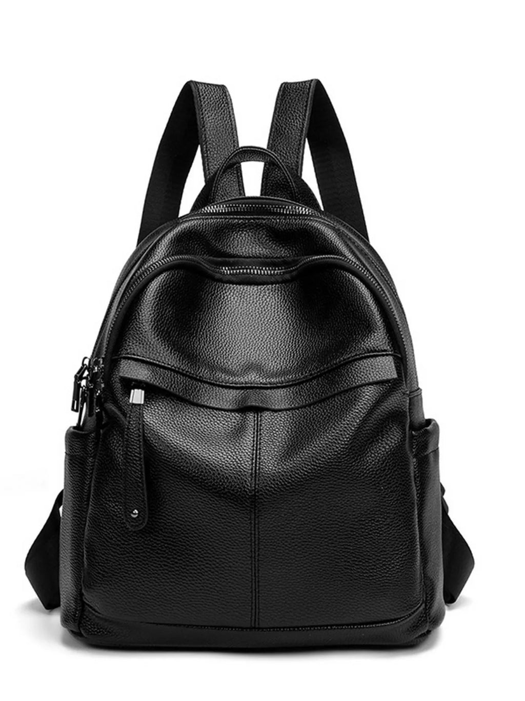 Minimalist Chic PU Leather Casual Backpack Bag in Black, view 4