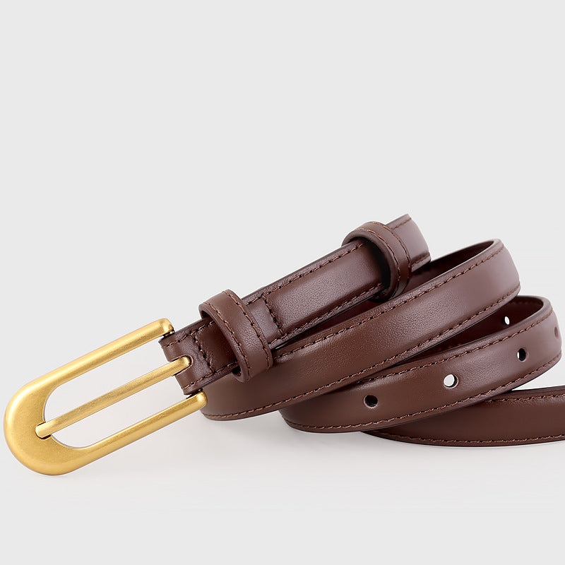 Gold Buckle Skinny Leather Belt - Lilixa.store