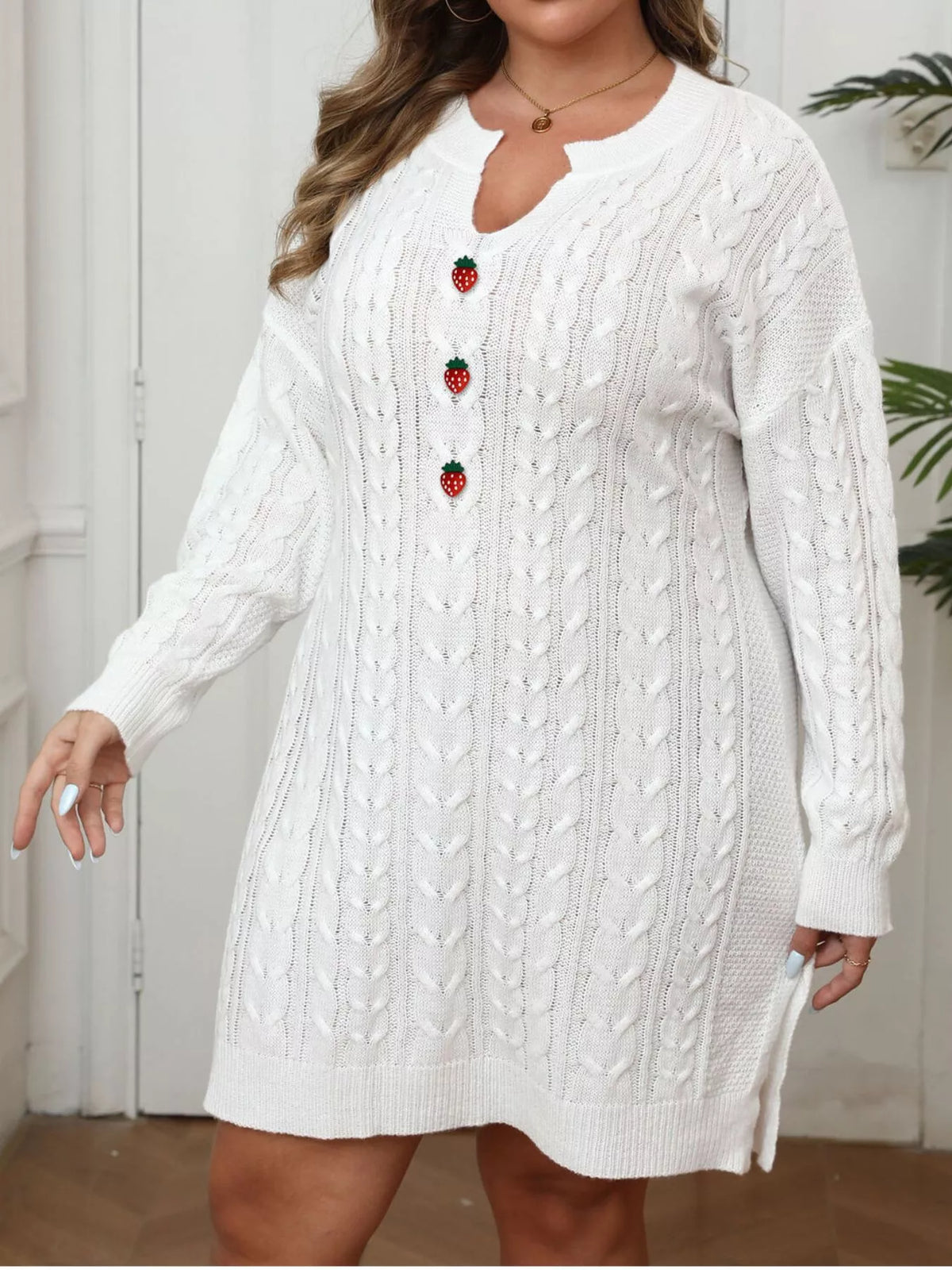 Plus Size Strawberry Cable Knit Sweater Dress - Lilixa.store