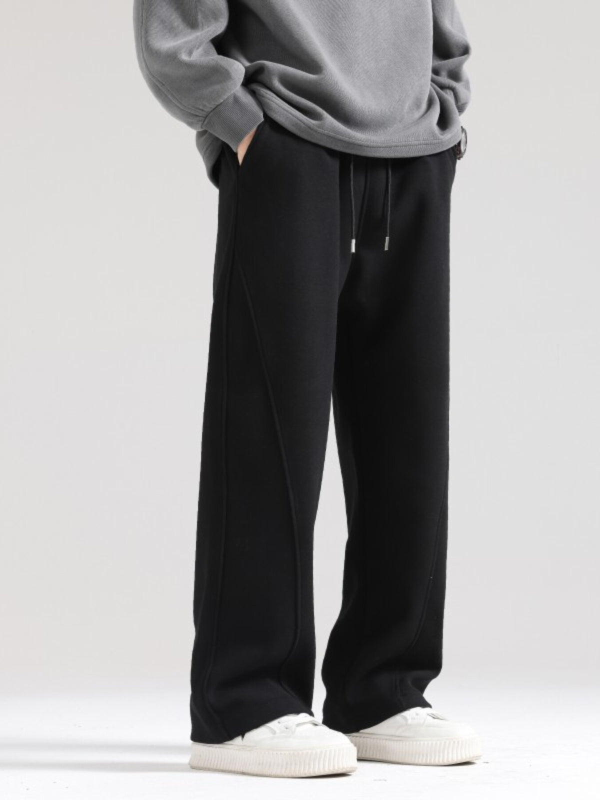 Men's Plus Size Wide Leg Casual Pants in Black