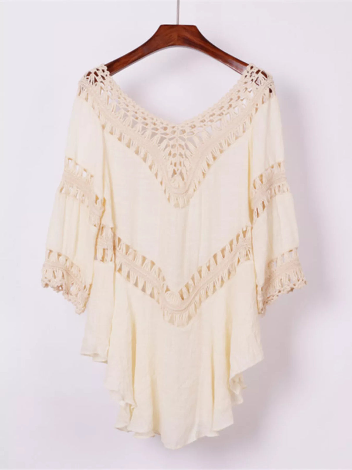 Crochet Trimmed Flowy Cover Up Dress in Apricot