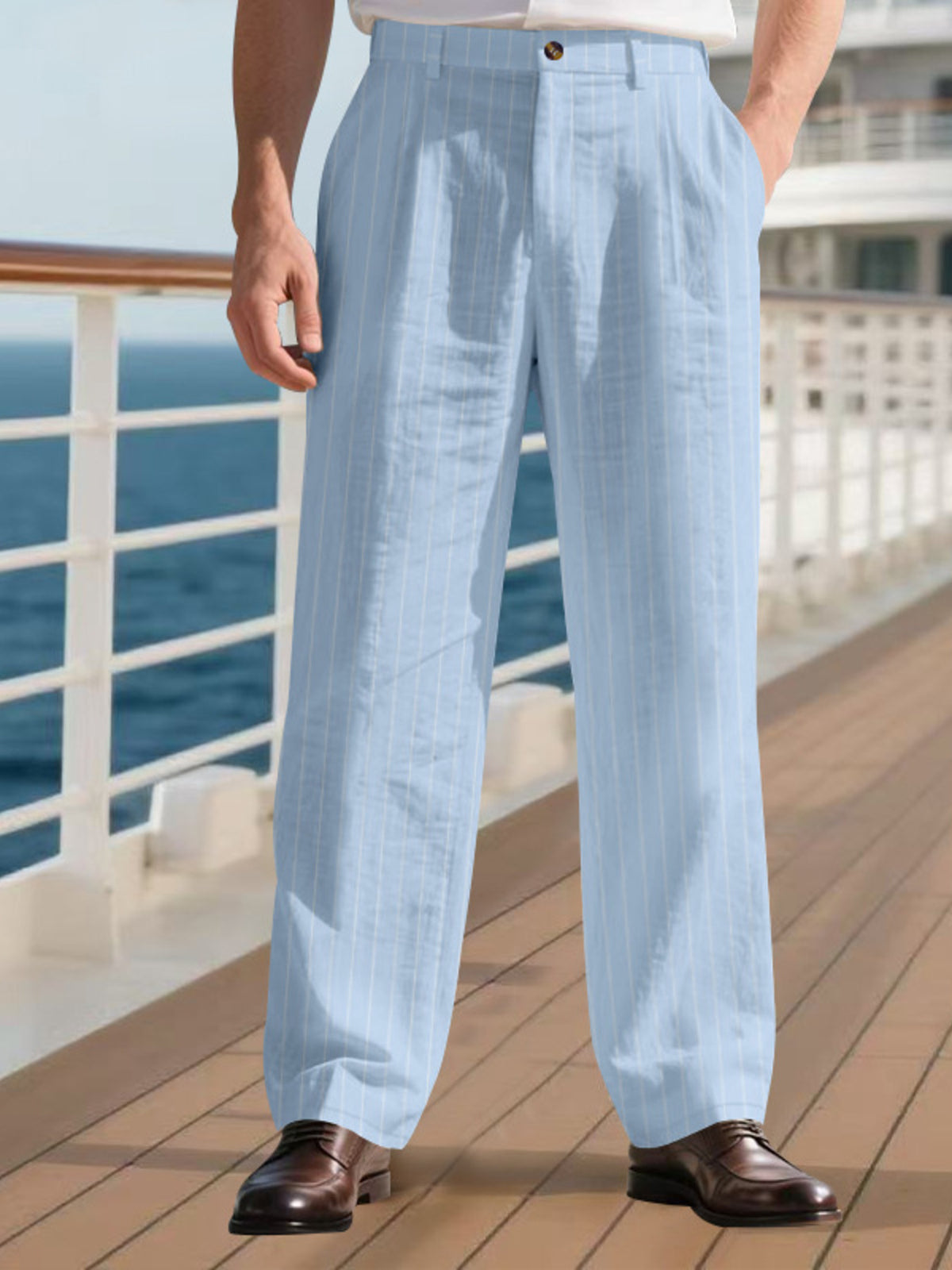 Men's Full Size Striped Wide Leg Pant Plus Size in Light Blue