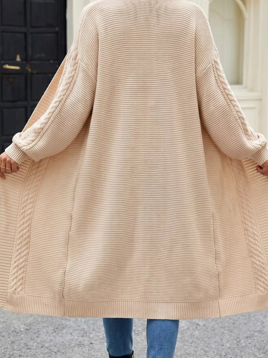 Cable-Knit Open-Front Longline Cardigan - Lilixa.store