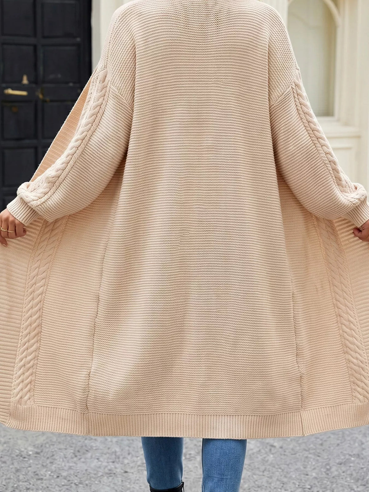 Cable-Knit Open-Front Longline Cardigan - Lilixa.store