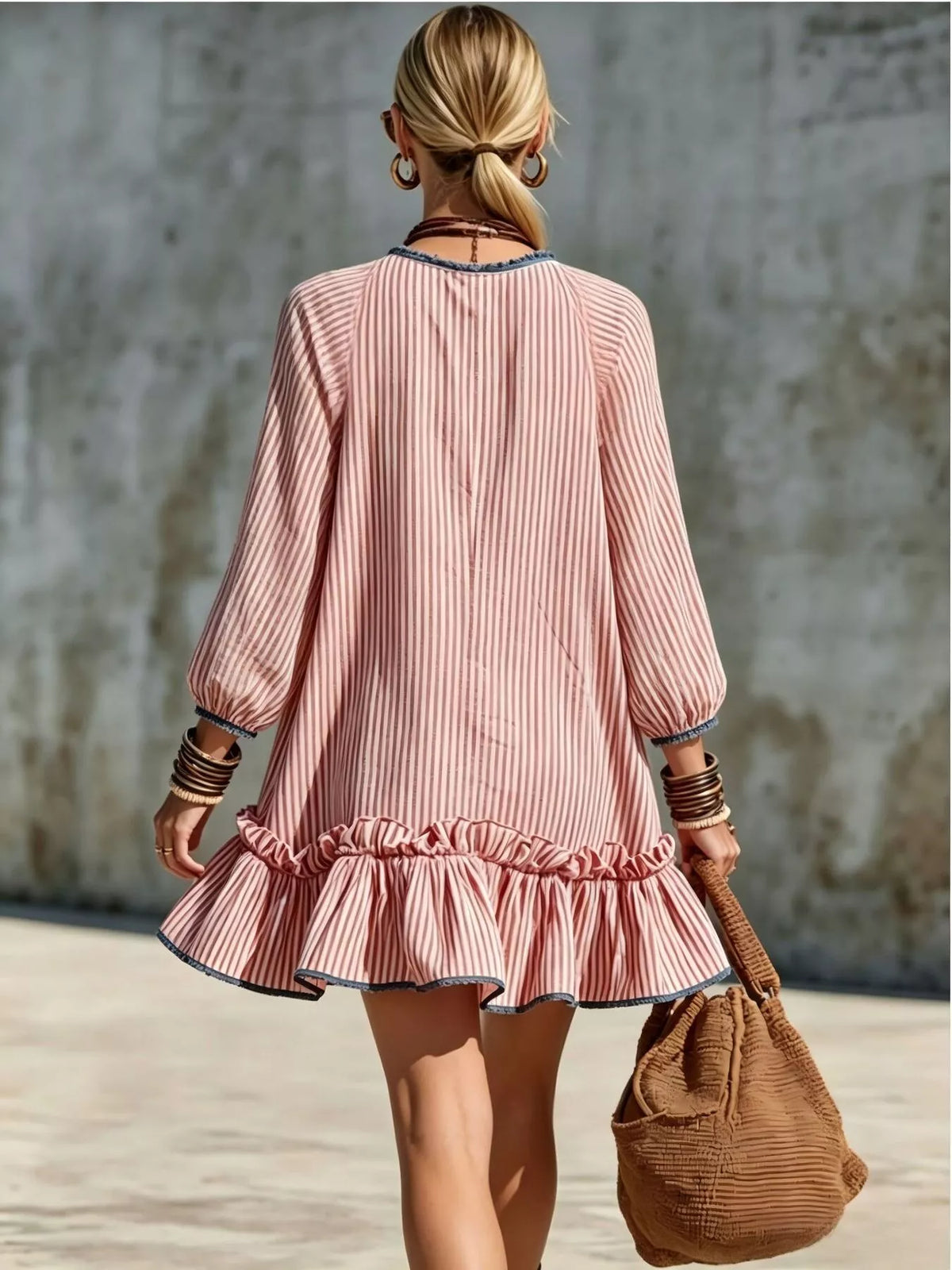 Striped Ruffle Hem Mini Dress - Lilixa.store