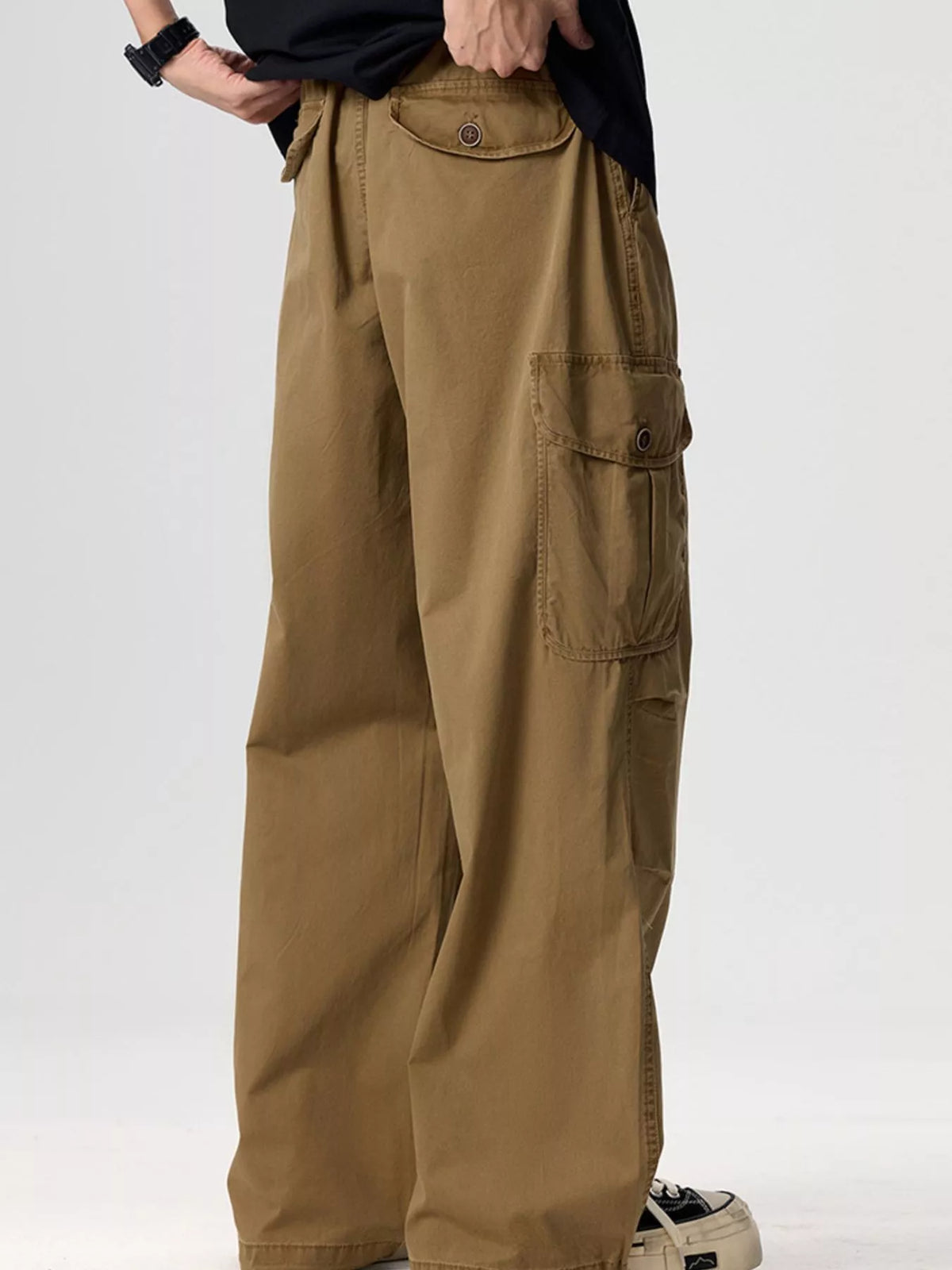Men's Plus Size Drawstring Wide Leg Cargo Pants, view 6