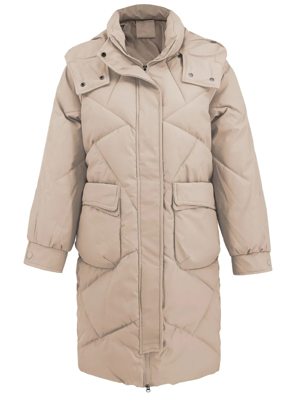 Long Sleeve Longline Hooded Winter Coat with Pockets - Lilixa.store