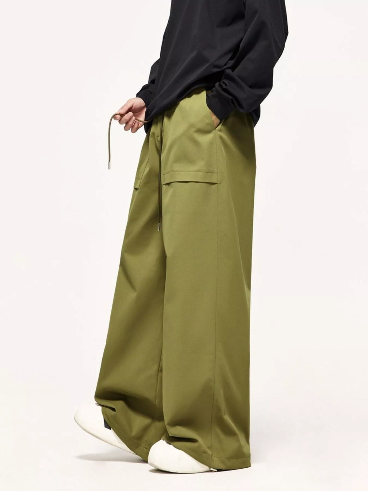 Men's Wide Leg Cargo Pants in Yellow-Green, view 3