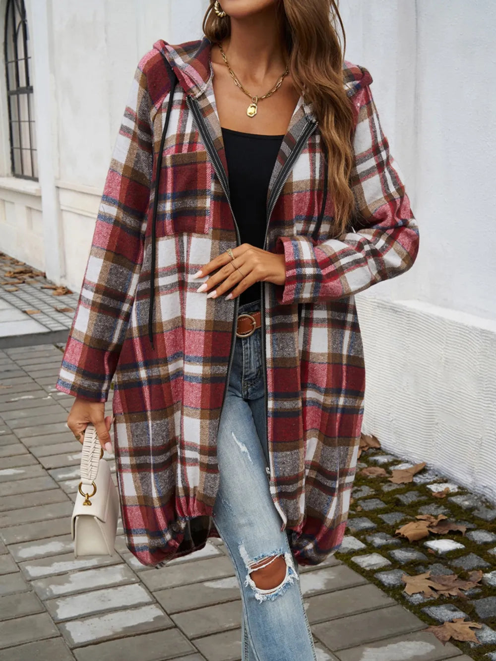 Devine Plaid Zip Up Hooded Coat - Lilixa.store