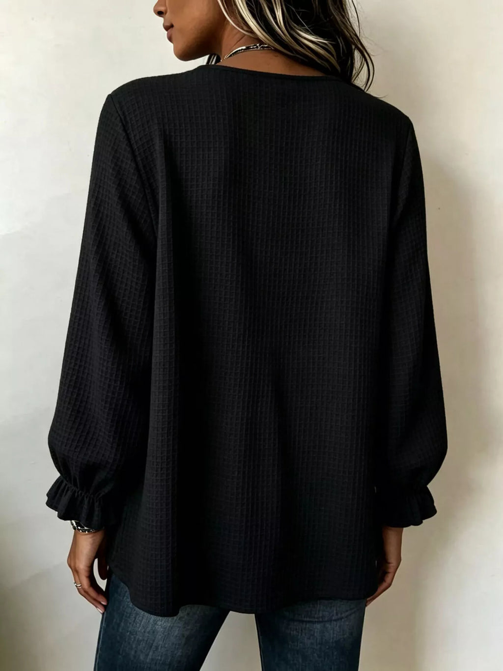 Waffle Knit Long Sleeve Top - Lilixa.store