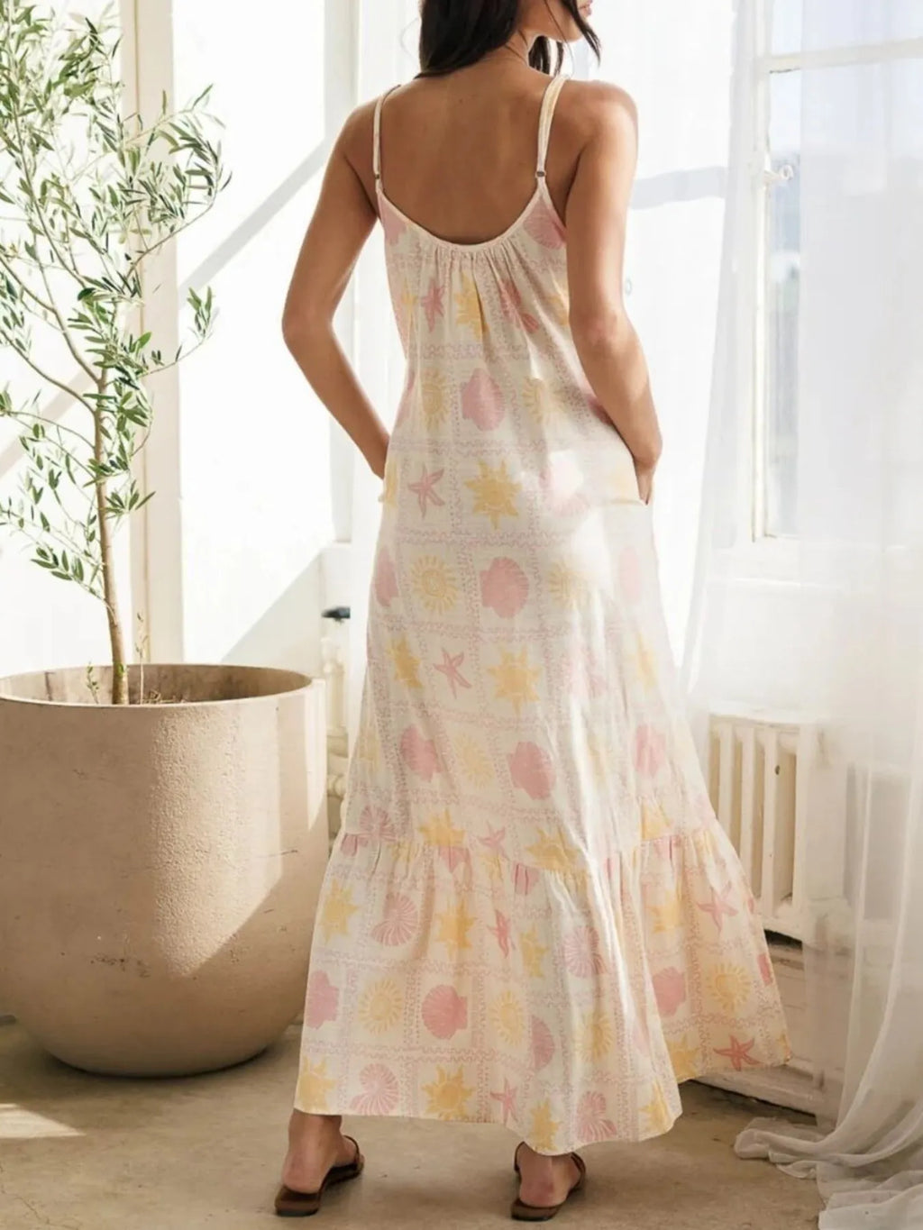 Printed Maxi Lounge Dress with Ruffled Hem - Lilixa.store
