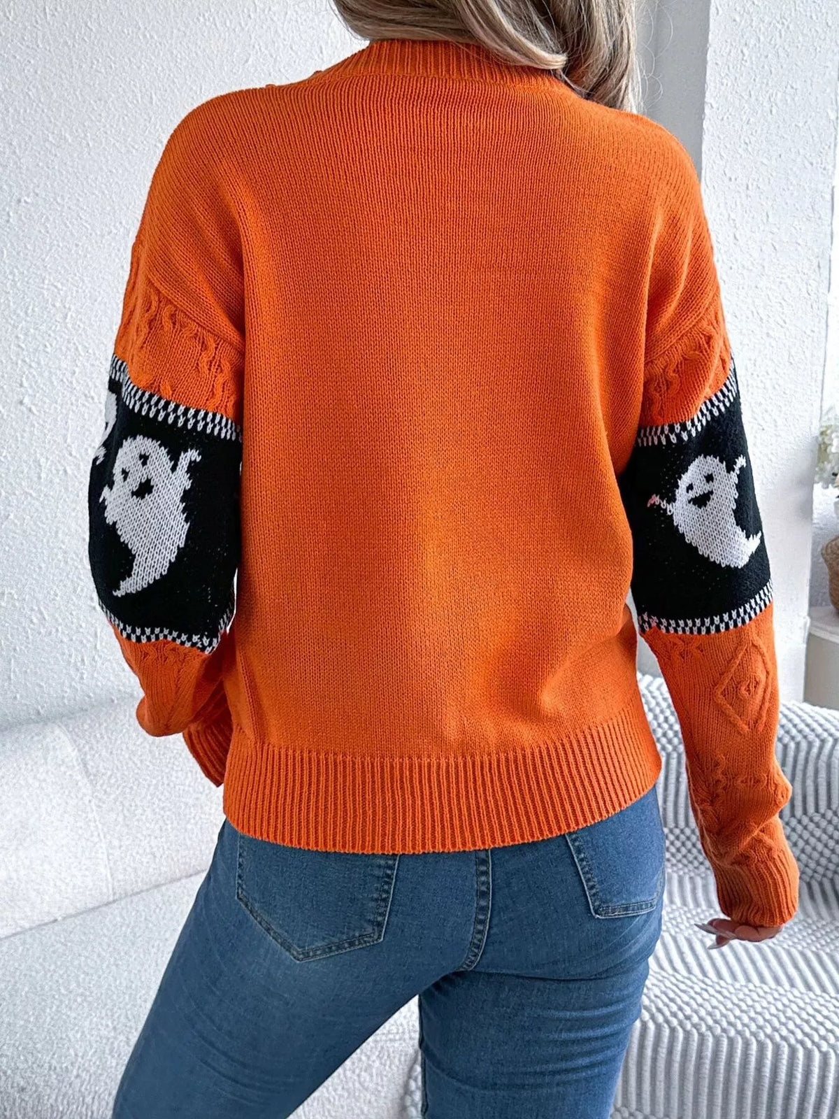 Halloween Ghost Pattern Textured Sweater