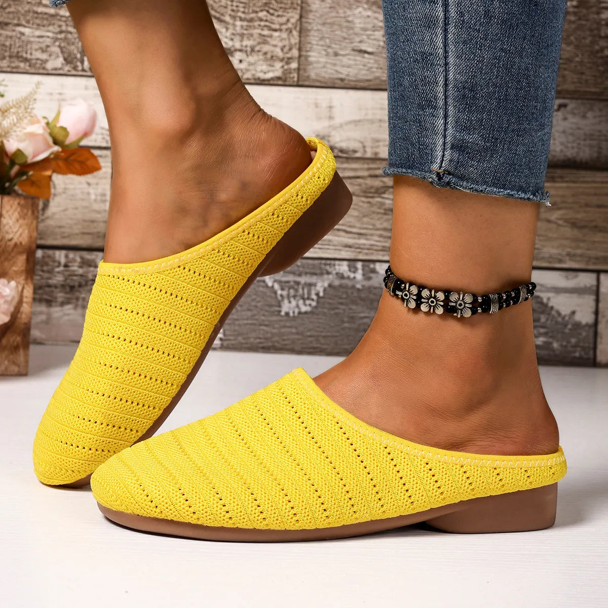 Round Toe Flat Slip-Ons in Yellow