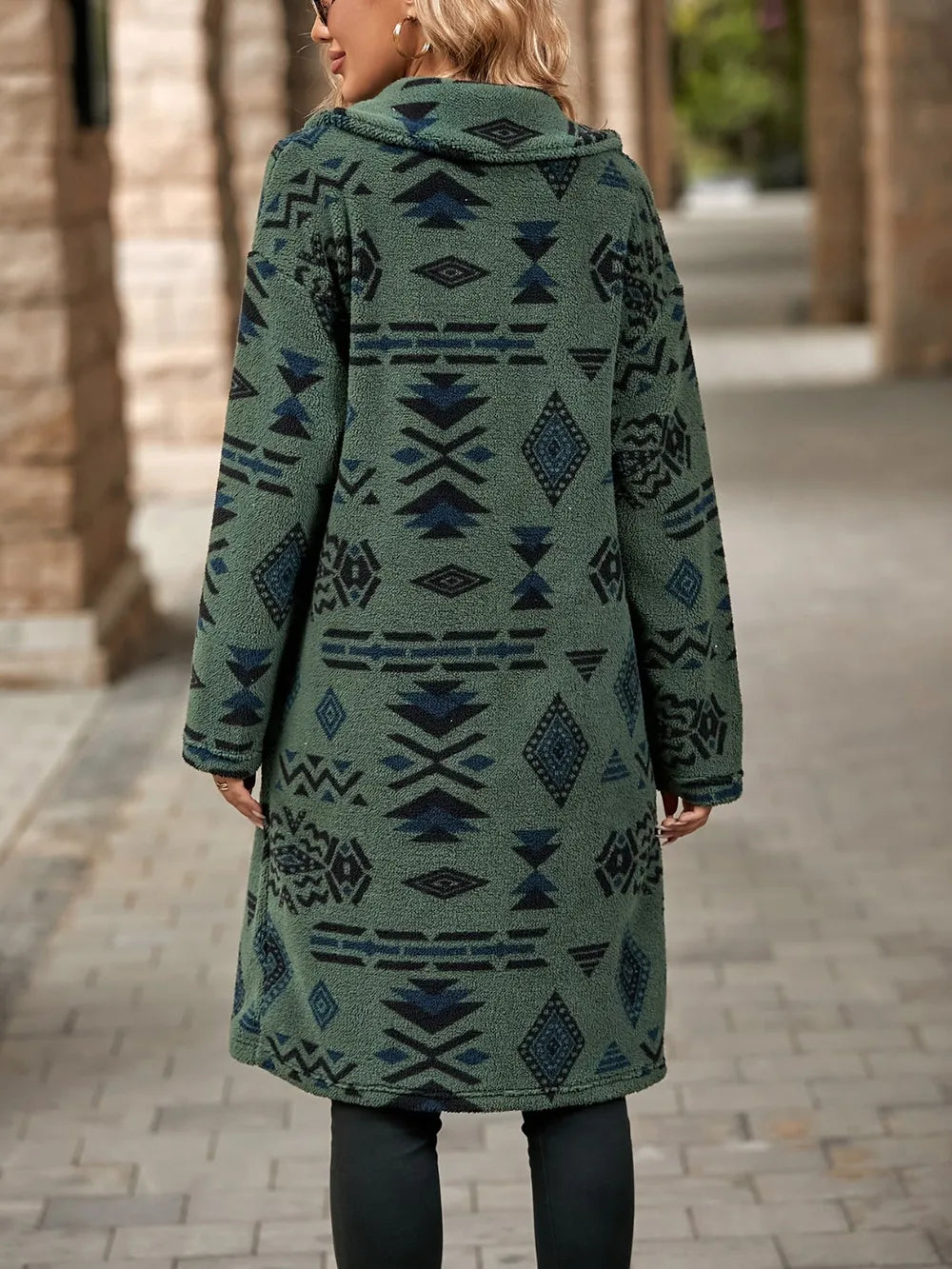 Geometric Pocketed Dropped Shoulder Coat, view 9