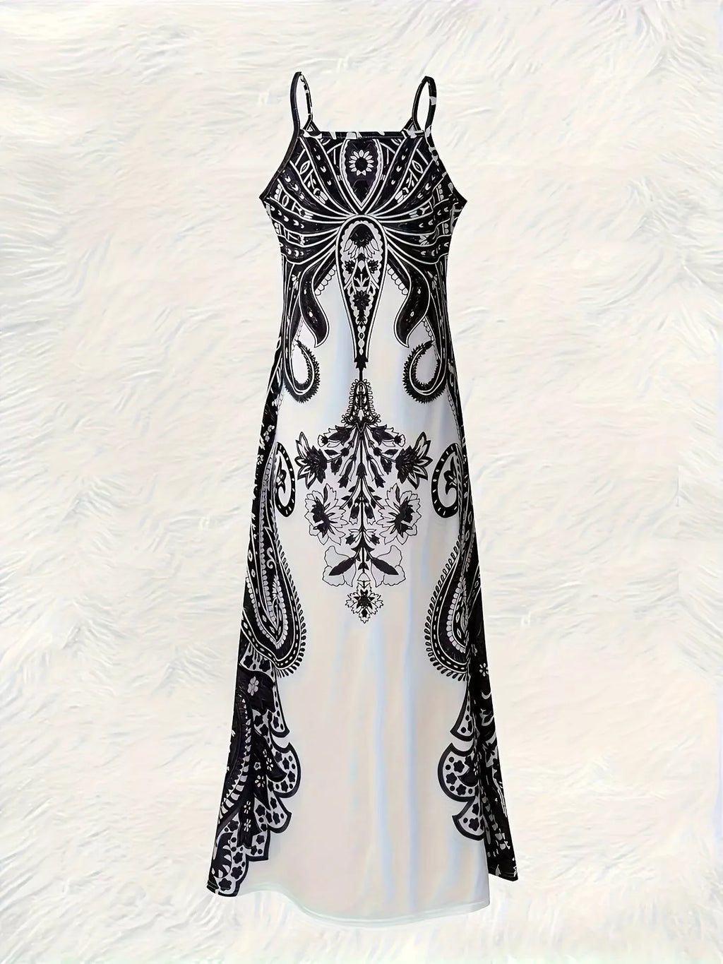 Printed Spaghetti Strap Maxi Dress in Black, view 4