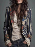 Striped Floral Contrast Slim Fit Blazer - Lilixa.store