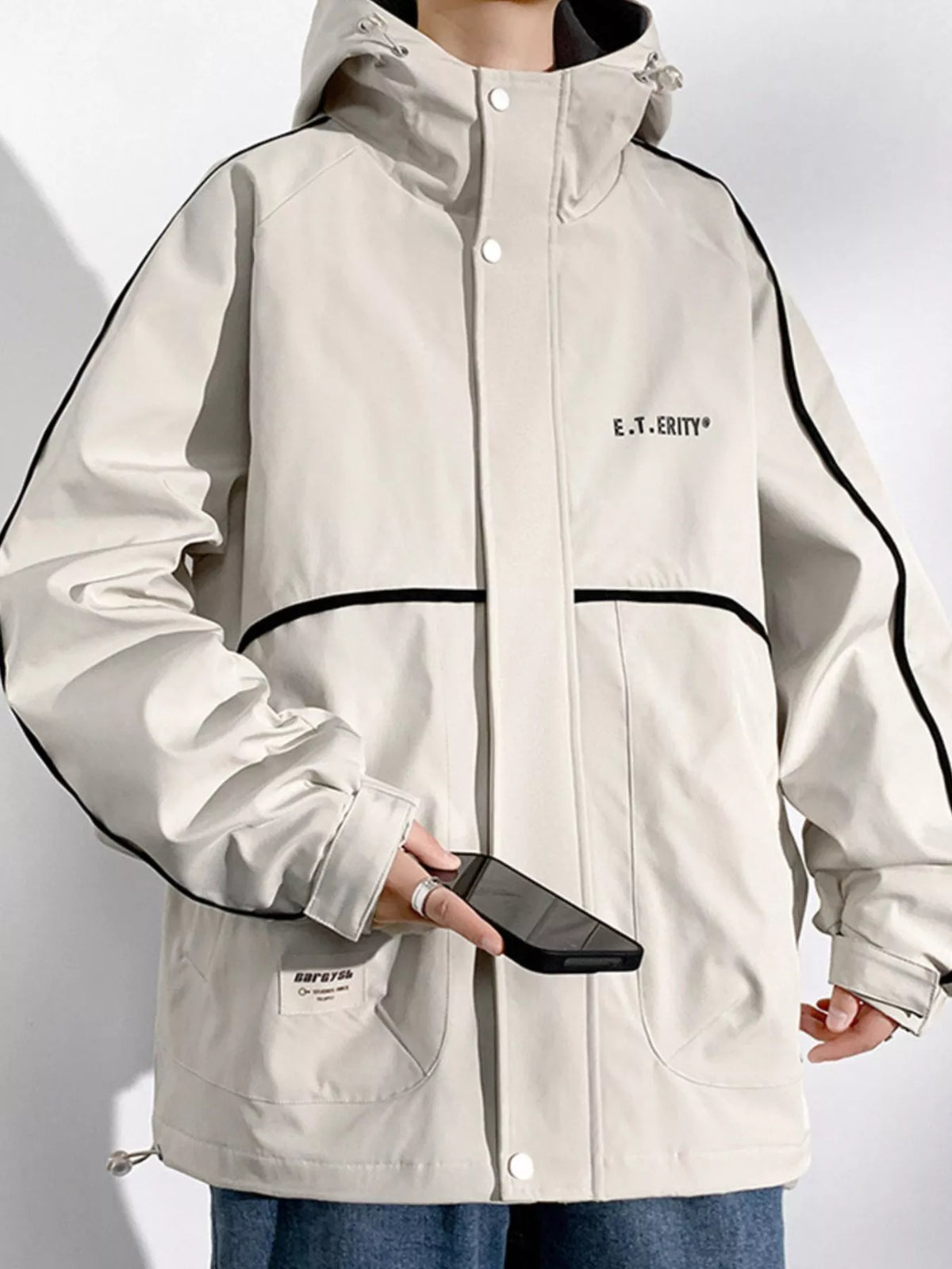 Men's Plus Size Contrast Trim Zip Up Jacket - Lilixa.store