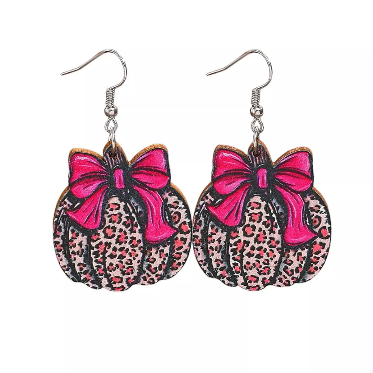 Halloween Pumpkin Leopard Print Bow Earrings - Lilixa.store