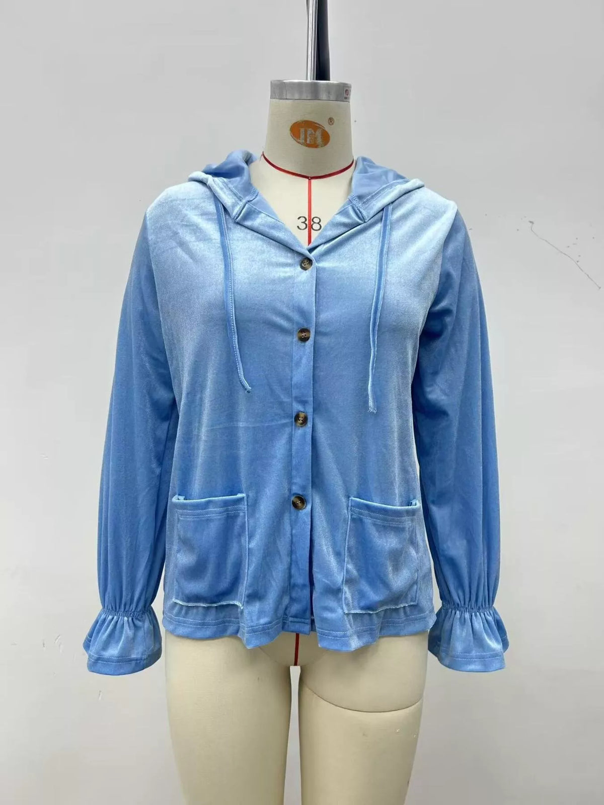 Full Size Velvet Button-Down Hooded Outerwear Plus Size - Lilixa.store