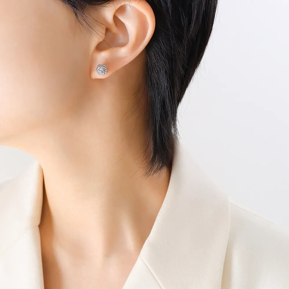 Titanium Steel Rose Stud Earrings - Lilixa.store