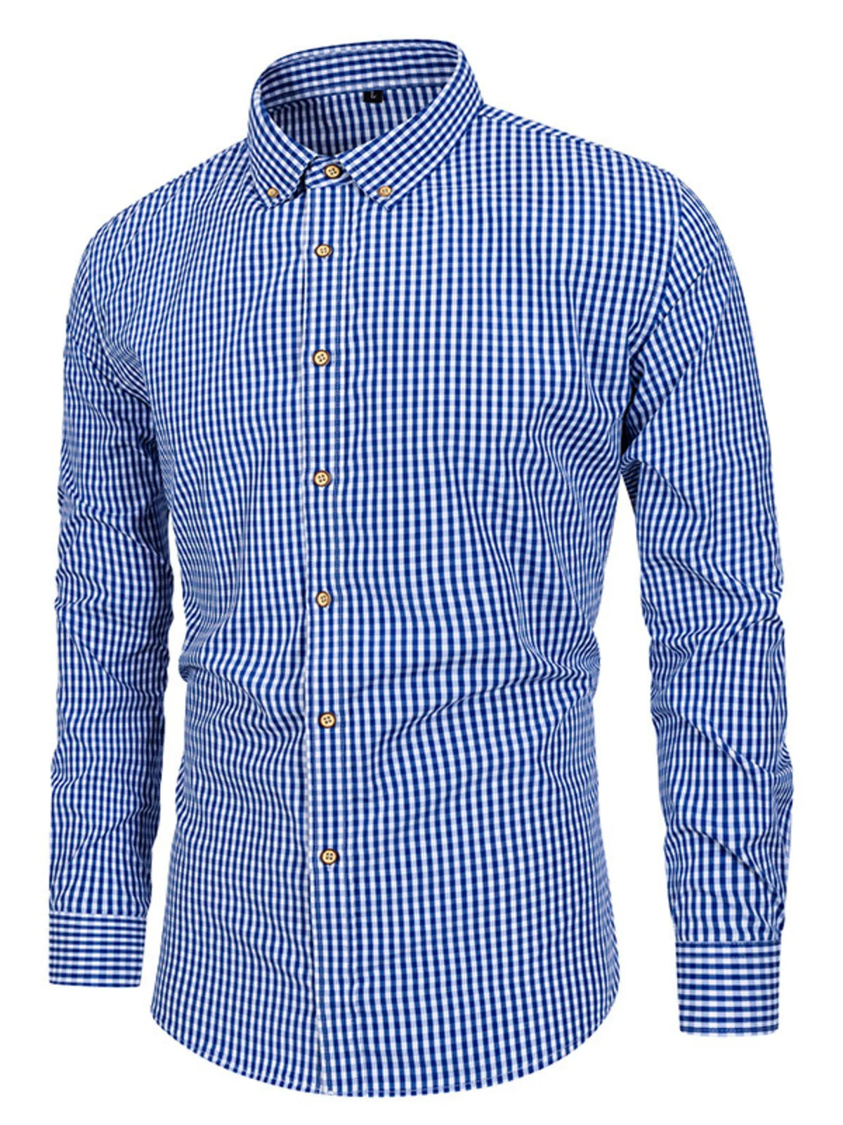 Men's Gingham Button-Down Long Sleeve Shirt - Lilixa.store
