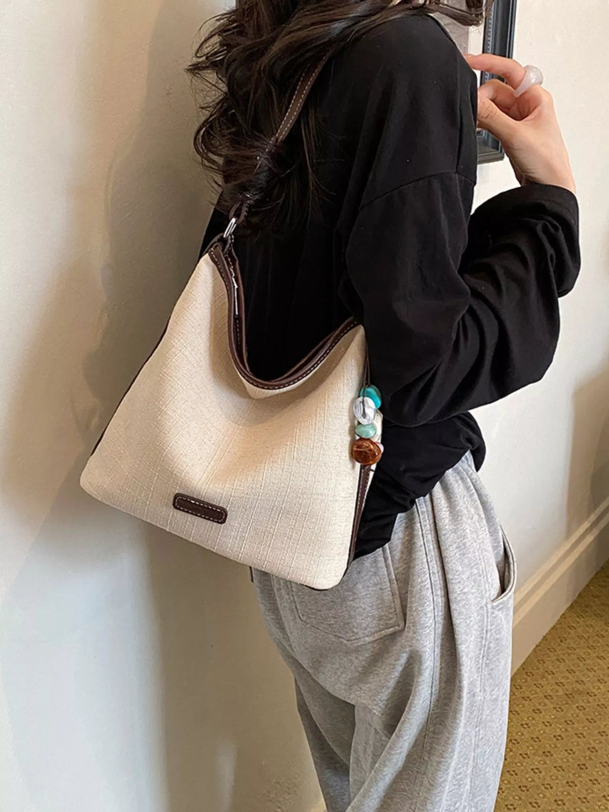 Casual Shoulder Bag with Decorative Charm - Lilixa.store