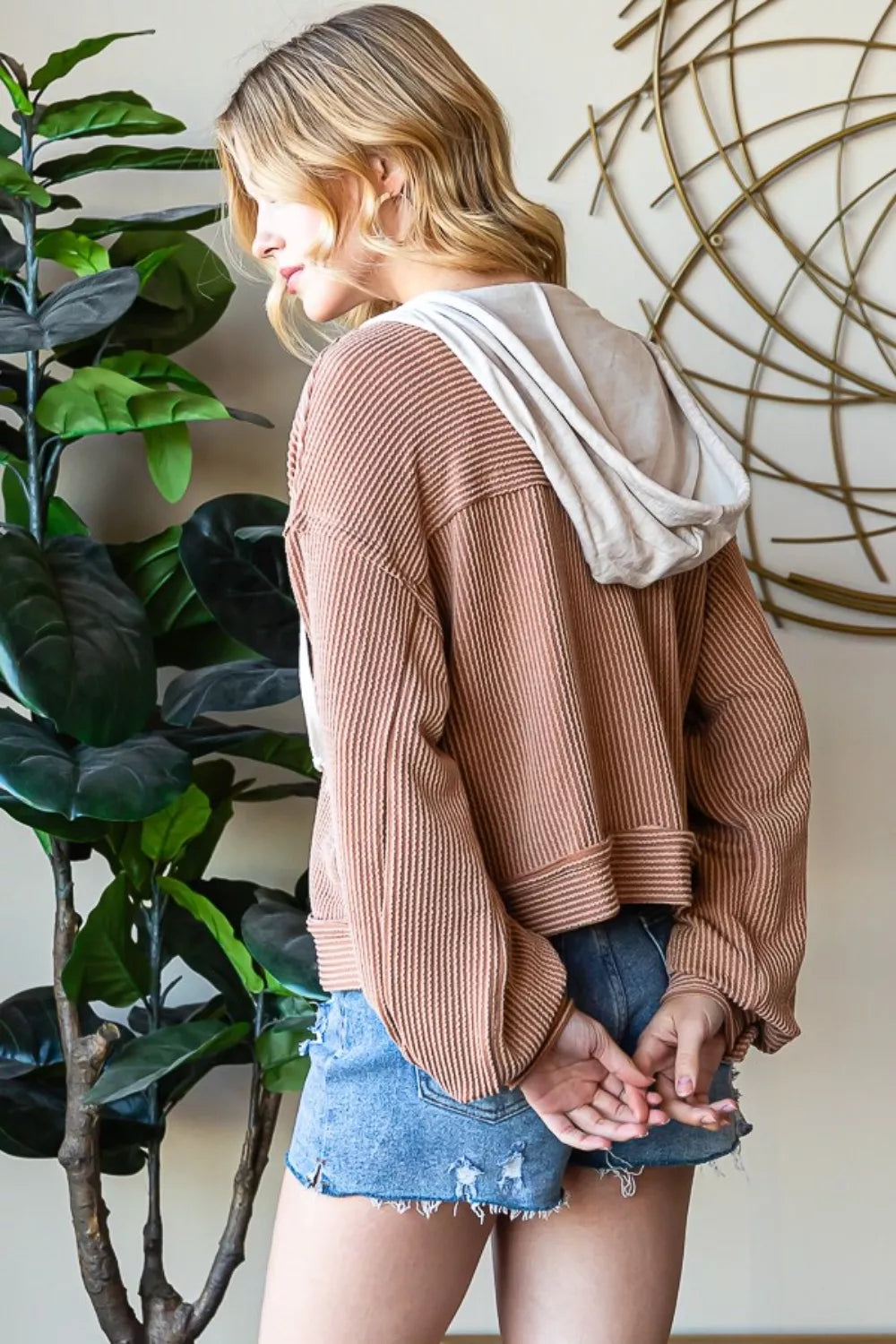 Reborn J Button Up Drawstring Striped Hooded Jacket - Lilixa.store