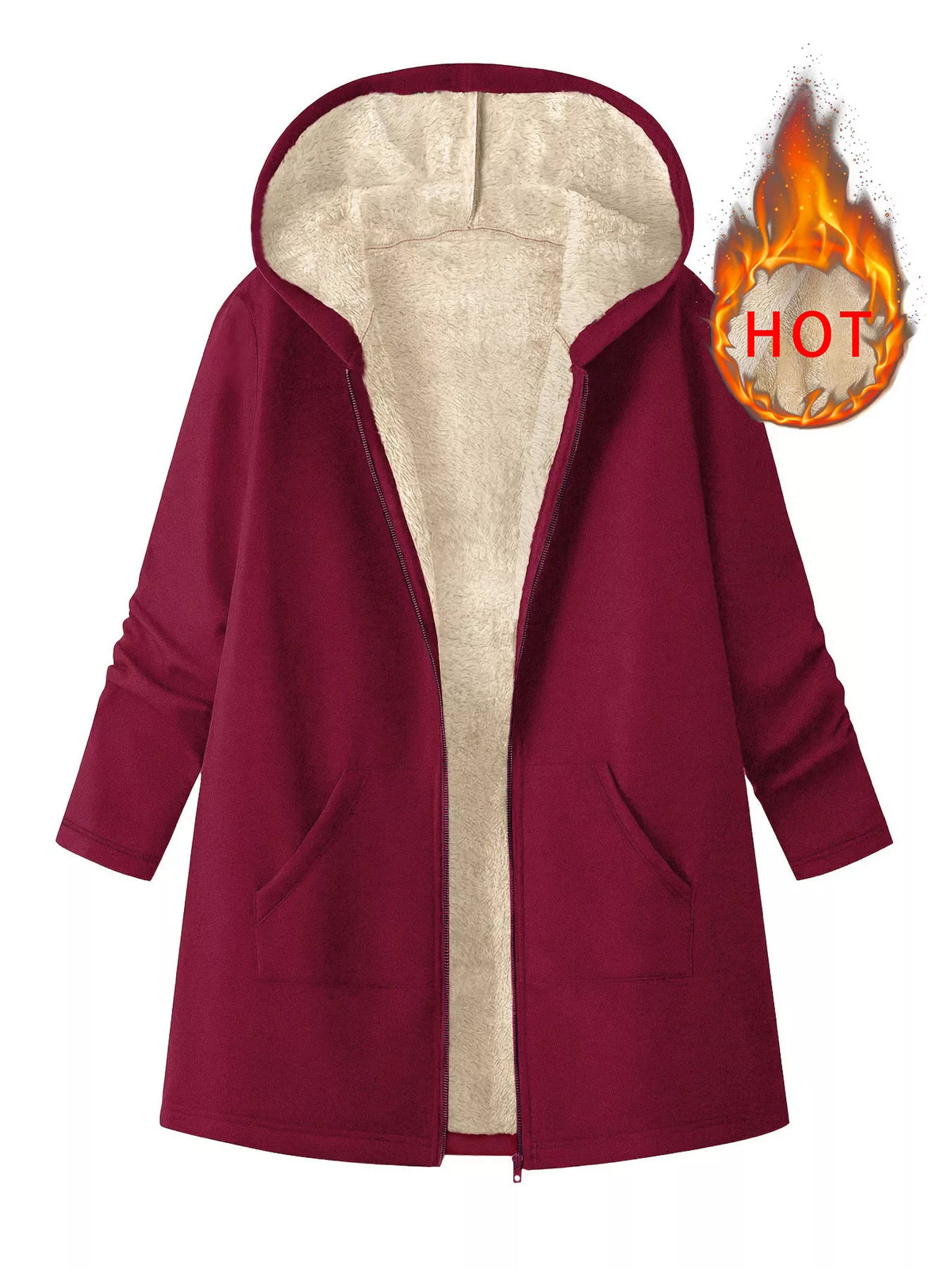 Fleece-Lined Zip Up Hooded Outerwear - Lilixa.store