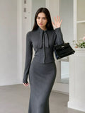 Tie Detail Button Down Top and Skirt Set - Lilixa.store