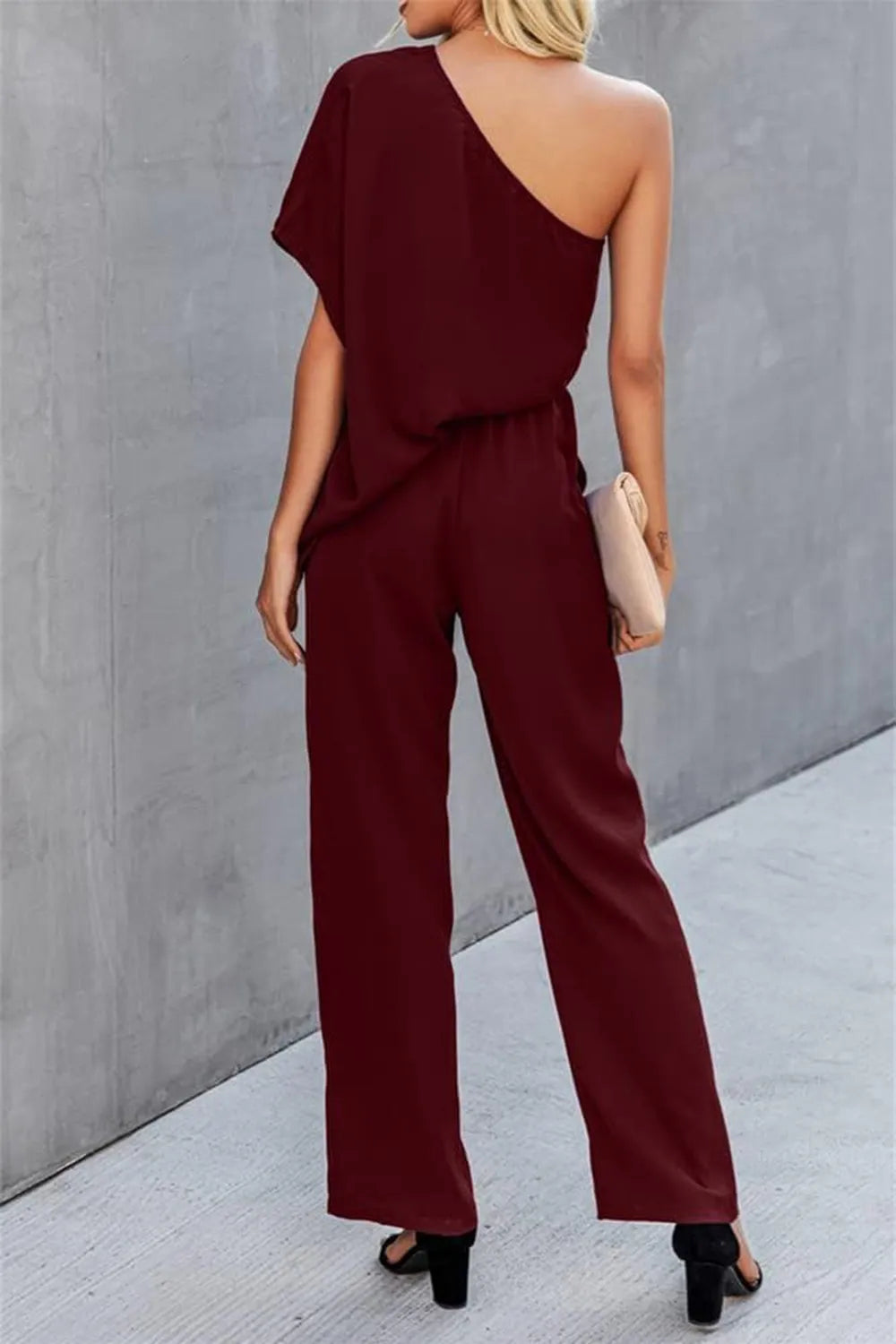 Single Shoulder Short Sleeve Jumpsuit - Lilixa.store