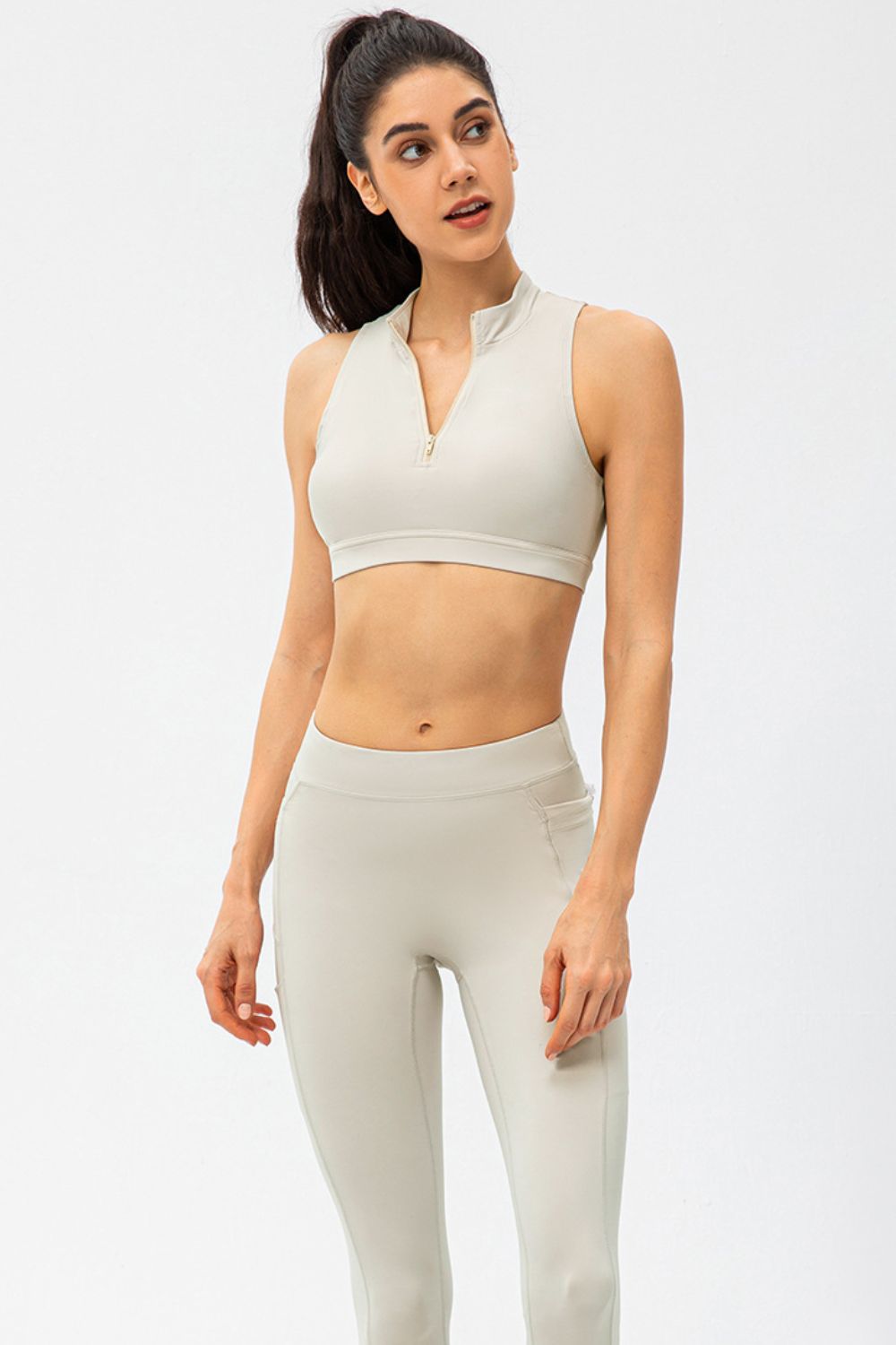 Full Size Cropped Cutout Back Zipper Front Active Tank Top - Lilixa.store