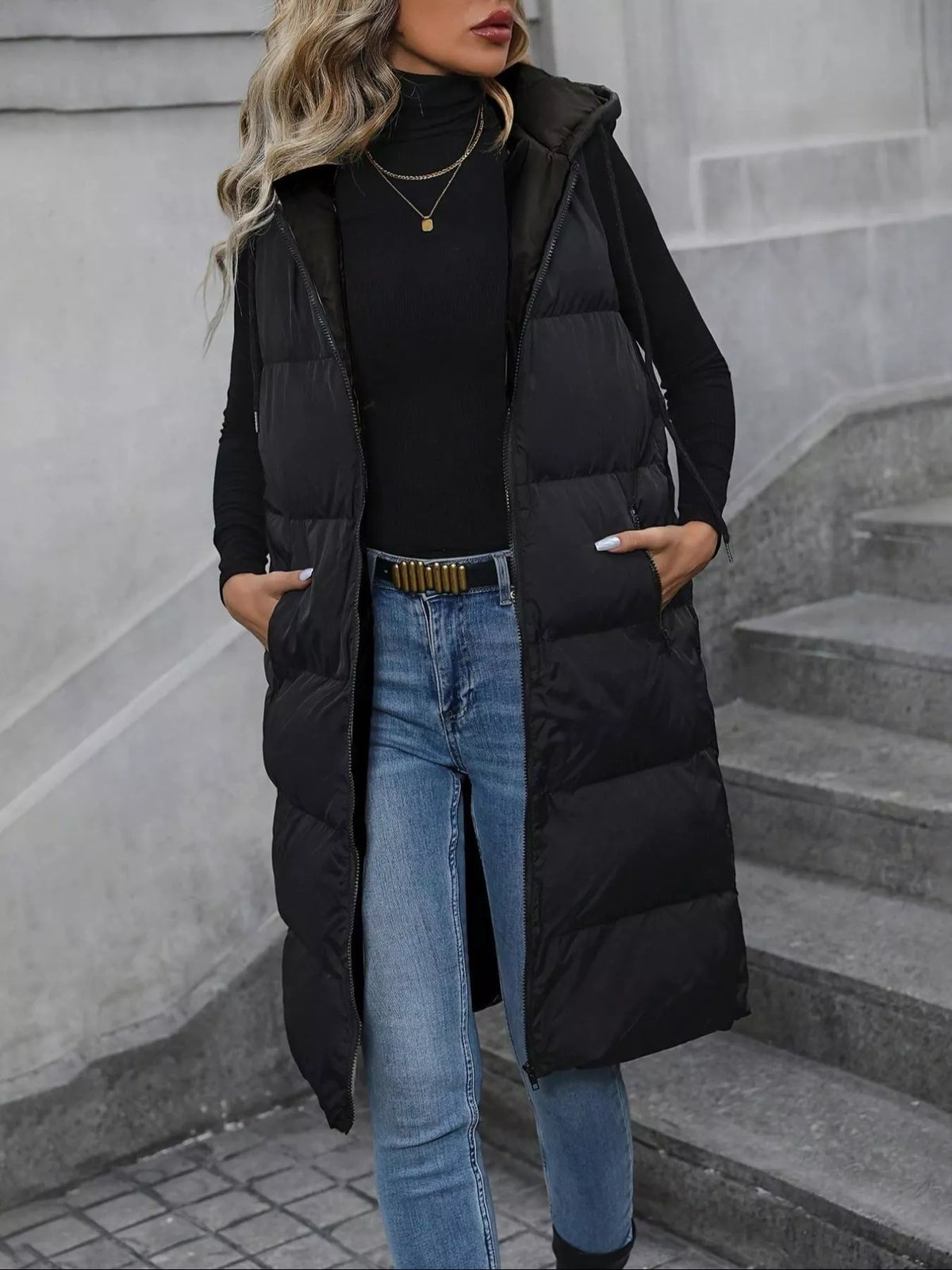 Longline Padded Hooded Vest Coat - Lilixa.store