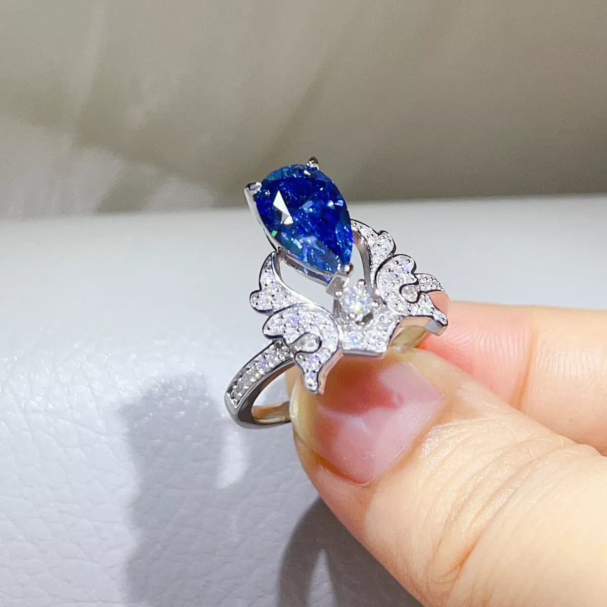 3 Carat 925 Sterling Silver Moissanite Ring in Blue, view 5