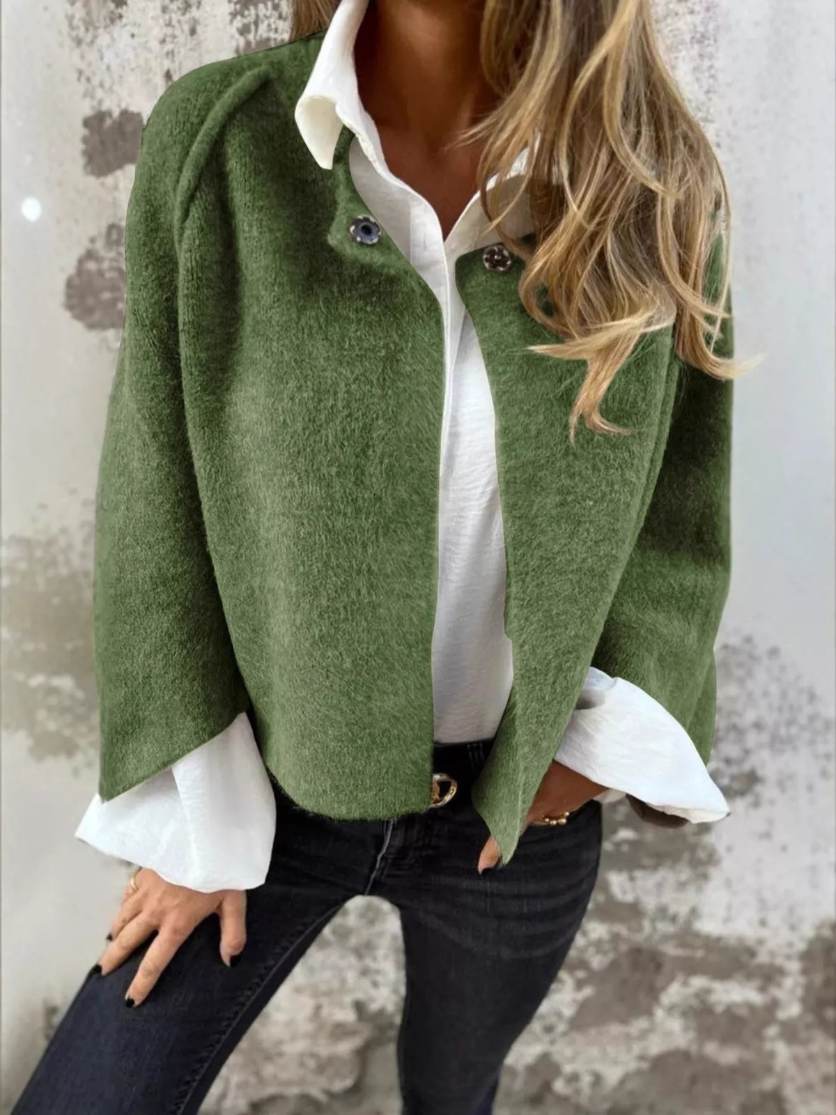 Full Size Solid Color Long Sleeve Outerwear Plus Size in Green