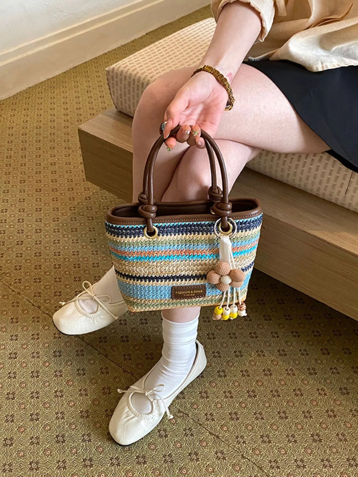 Striped Woven Handbag