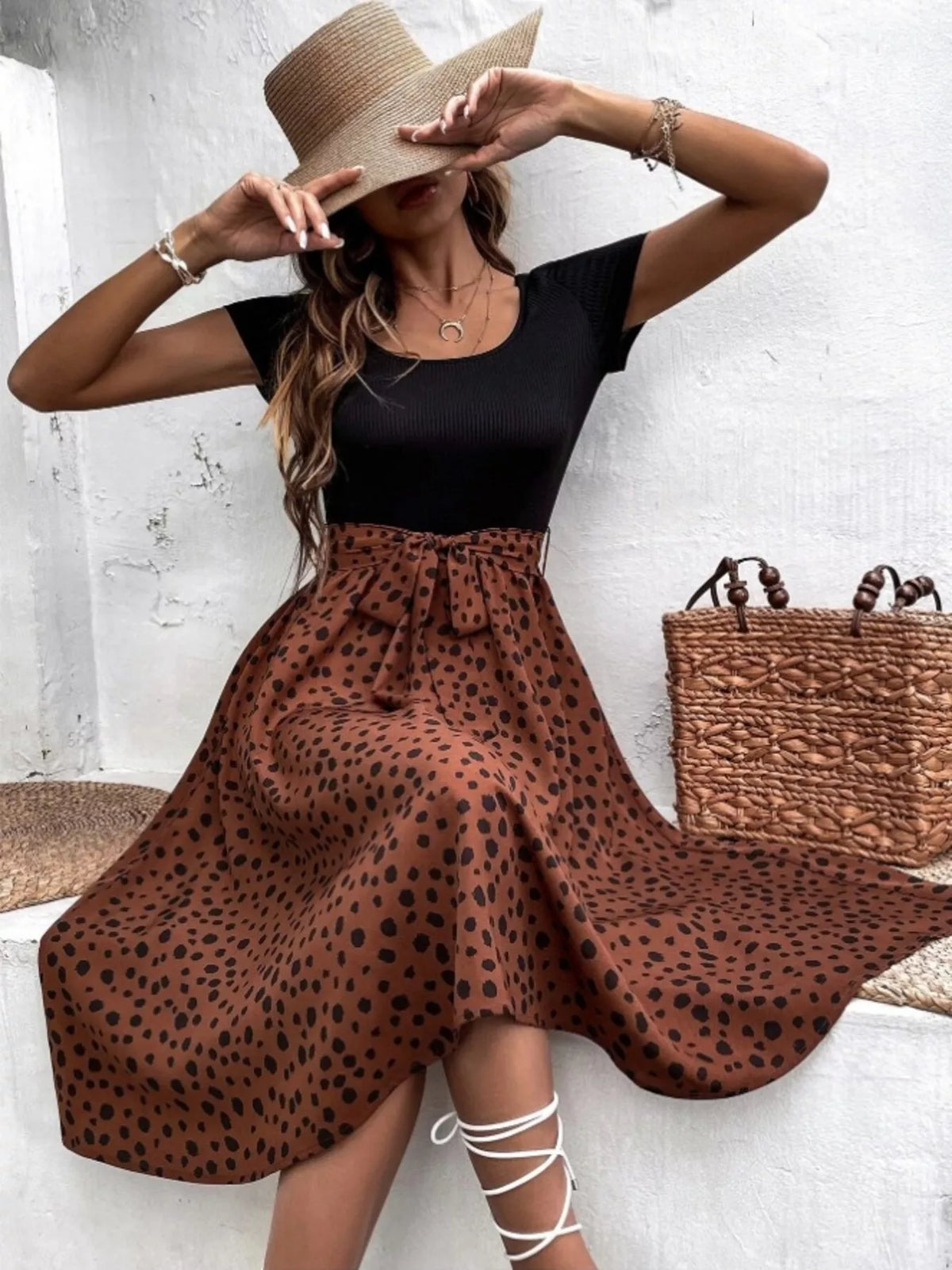Leopard Print Tie-Waist Dress - Lilixa.store