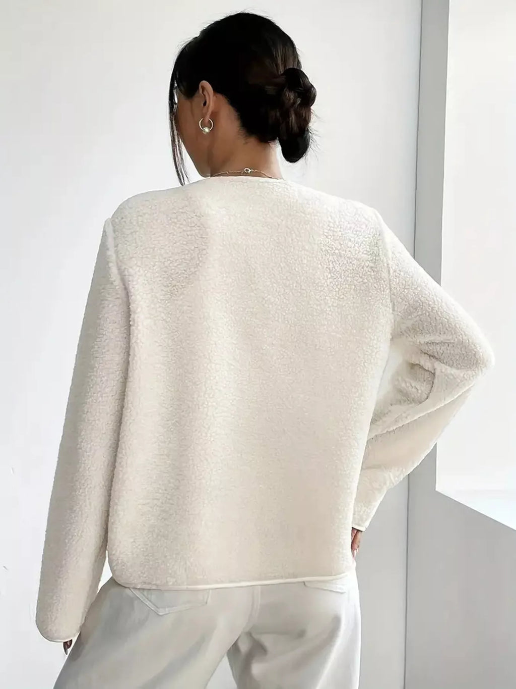 Full Size Textured Button-Up Fleece Outerwear Plus Size - Lilixa.store