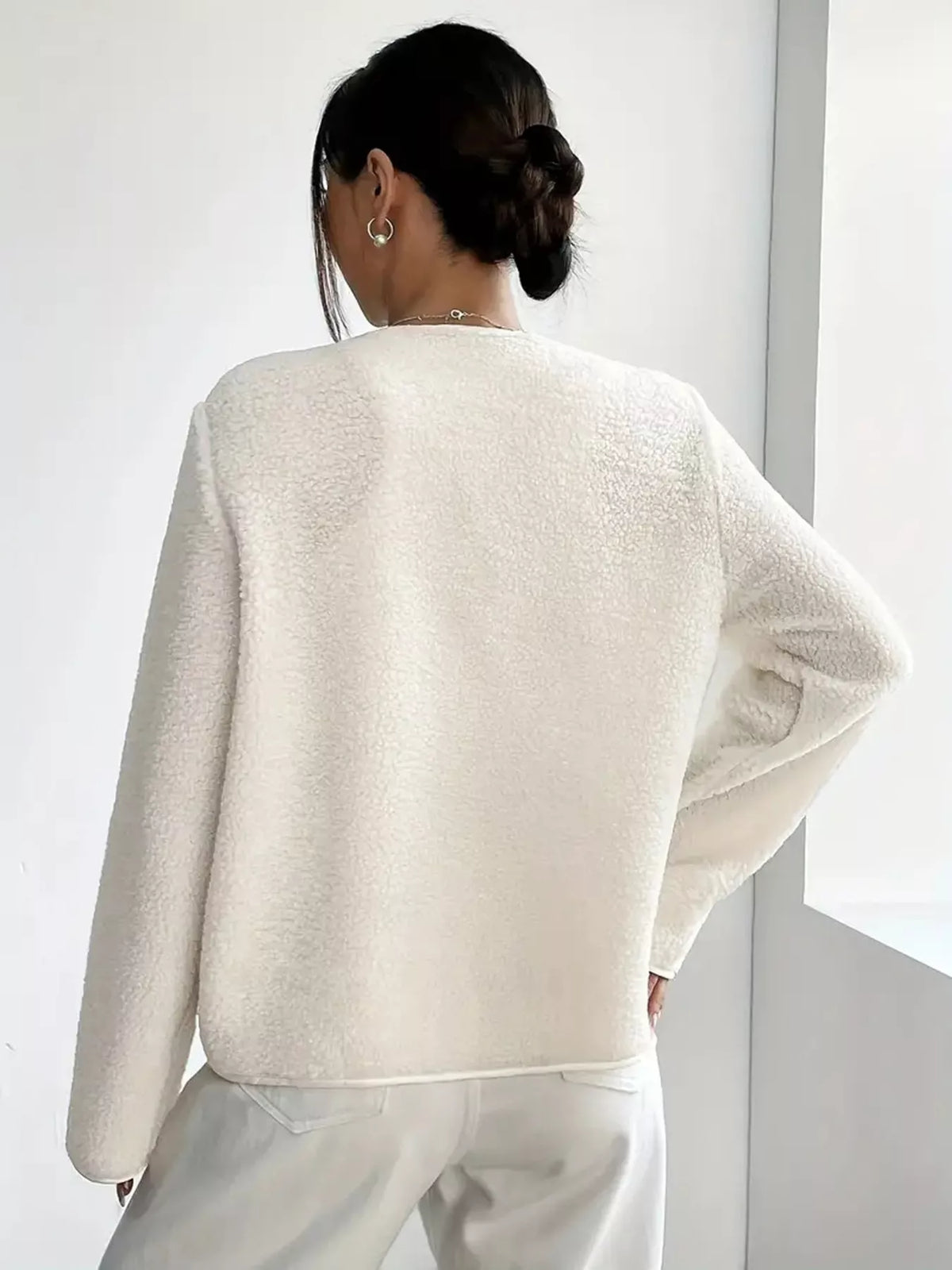 Full Size Textured Button-Up Fleece Outerwear Plus Size - Lilixa.store