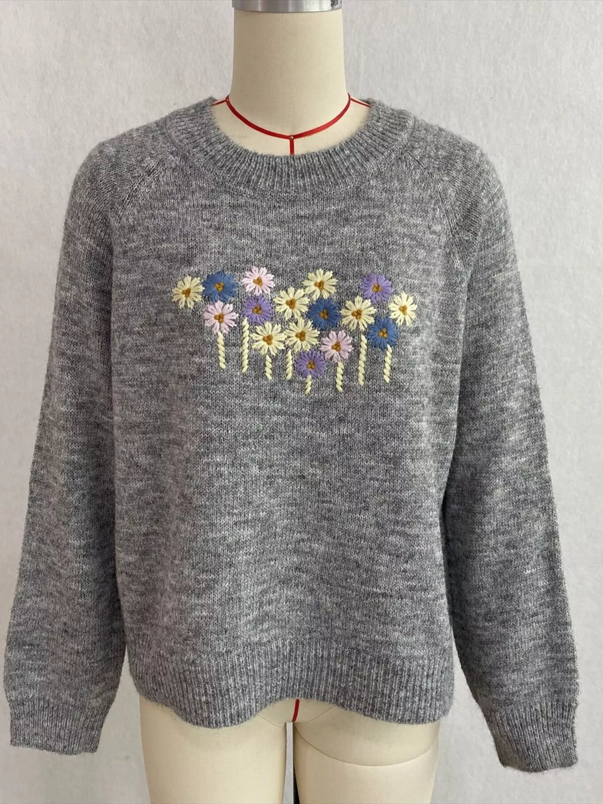 Floral Embroidered Round Neck Sweater, view 16