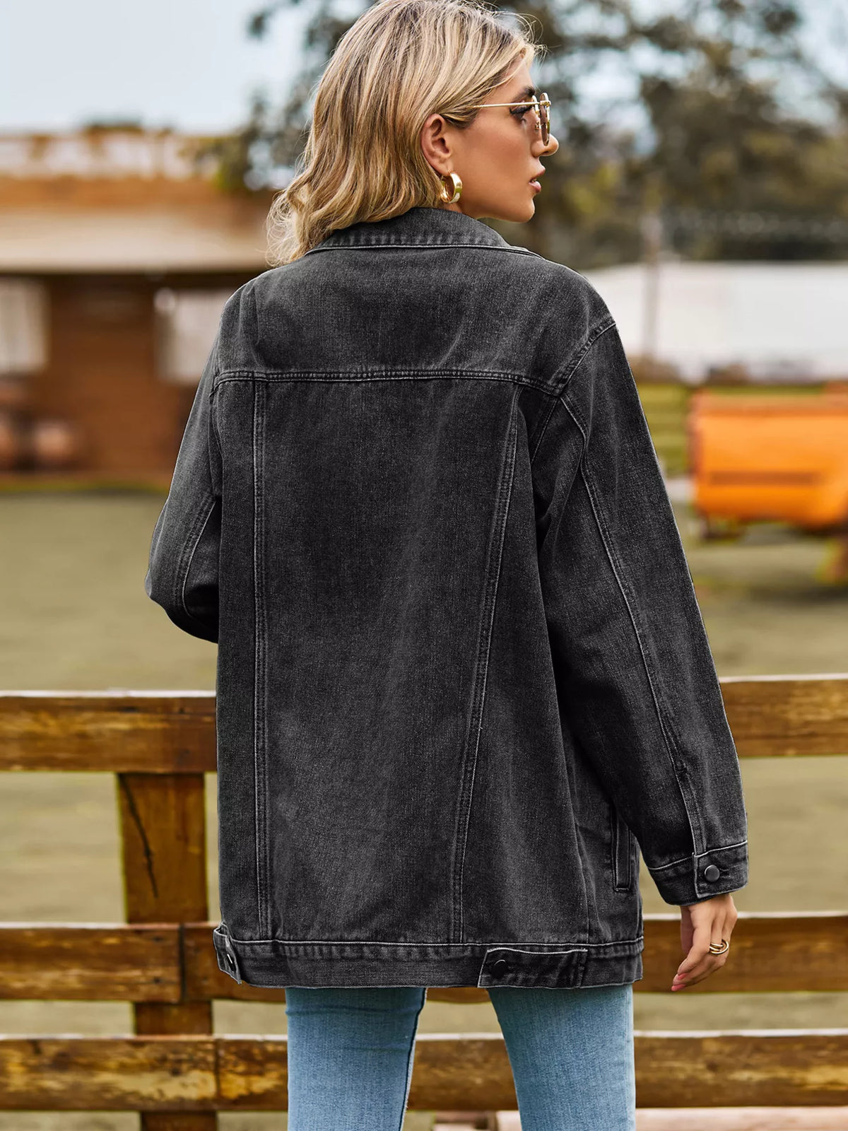 Button Up Long Sleeve Denim Jacket, view 5