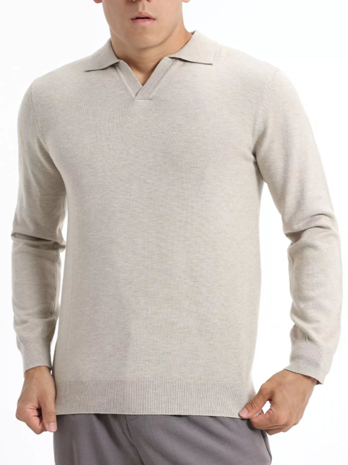 Men's Plus Size Long Sleeve Polo Collar Knit Top